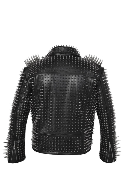 Iron Mosaic Multi-Studded Brando Leather Jacket