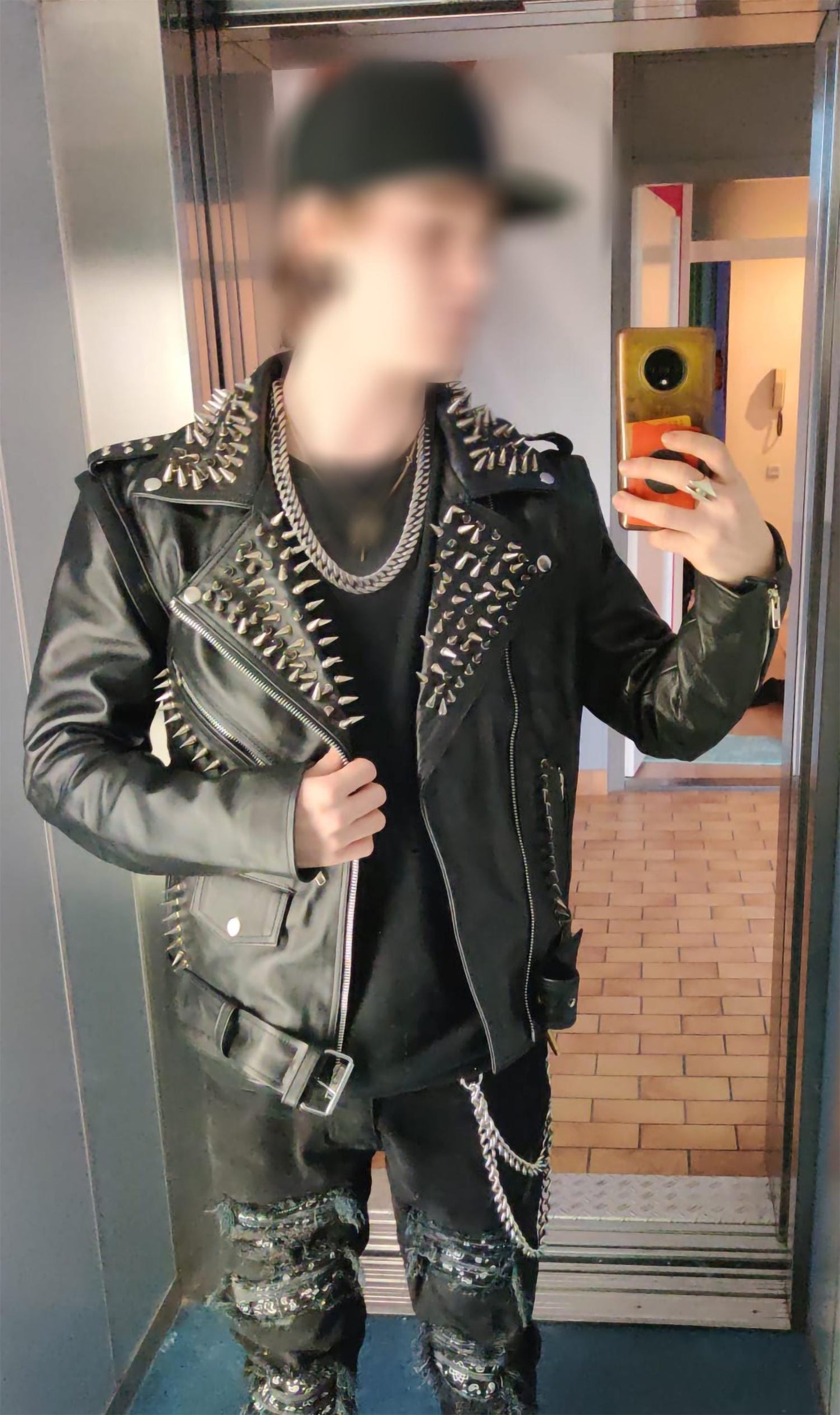 Black Gun-Spike Studded Leather Jacket