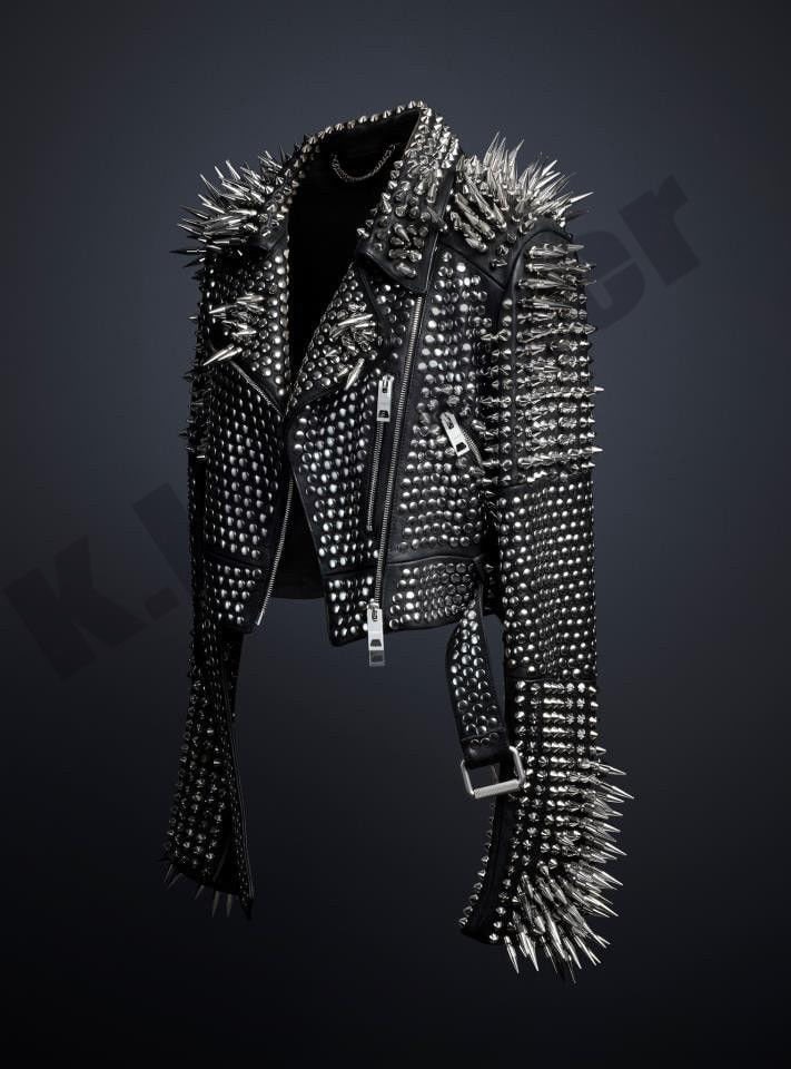 Verdant Voltage Spiked Steampunk Leather Jacket
