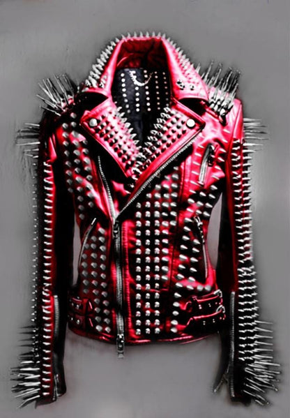 Crimson Sovereign Red Gothic Steampunk Leather Jacket