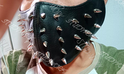 Silver Spiked Leather Face Mask