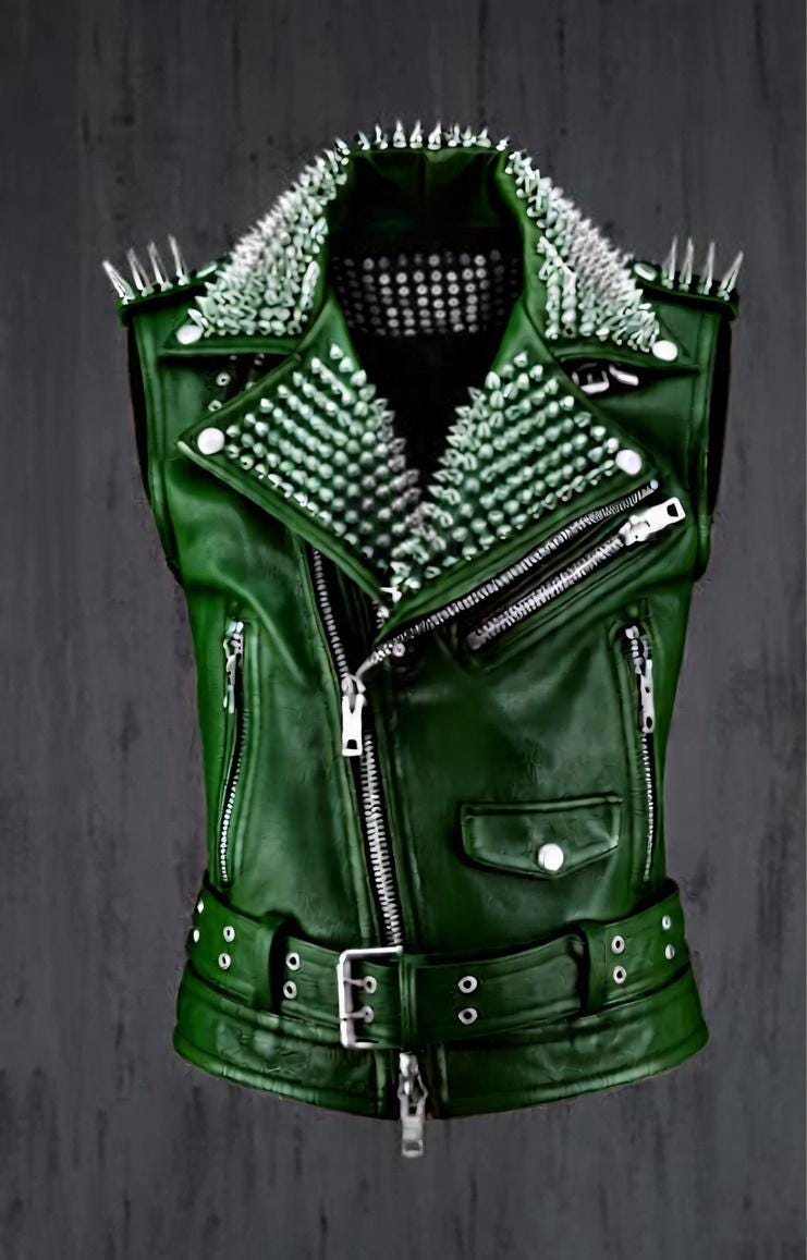 Verdant Silence Spiked Brando Leather Vest