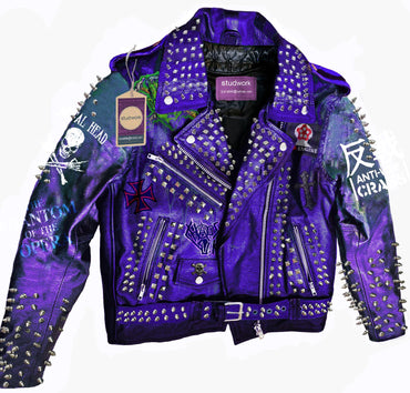Purple Studded Leather Jacket