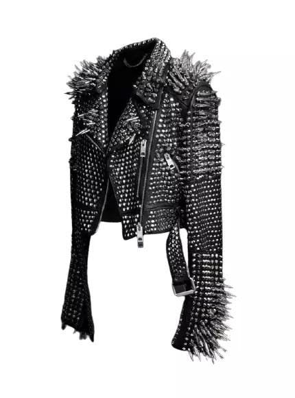 Iron Vortex Long Spiked Leather Jacket