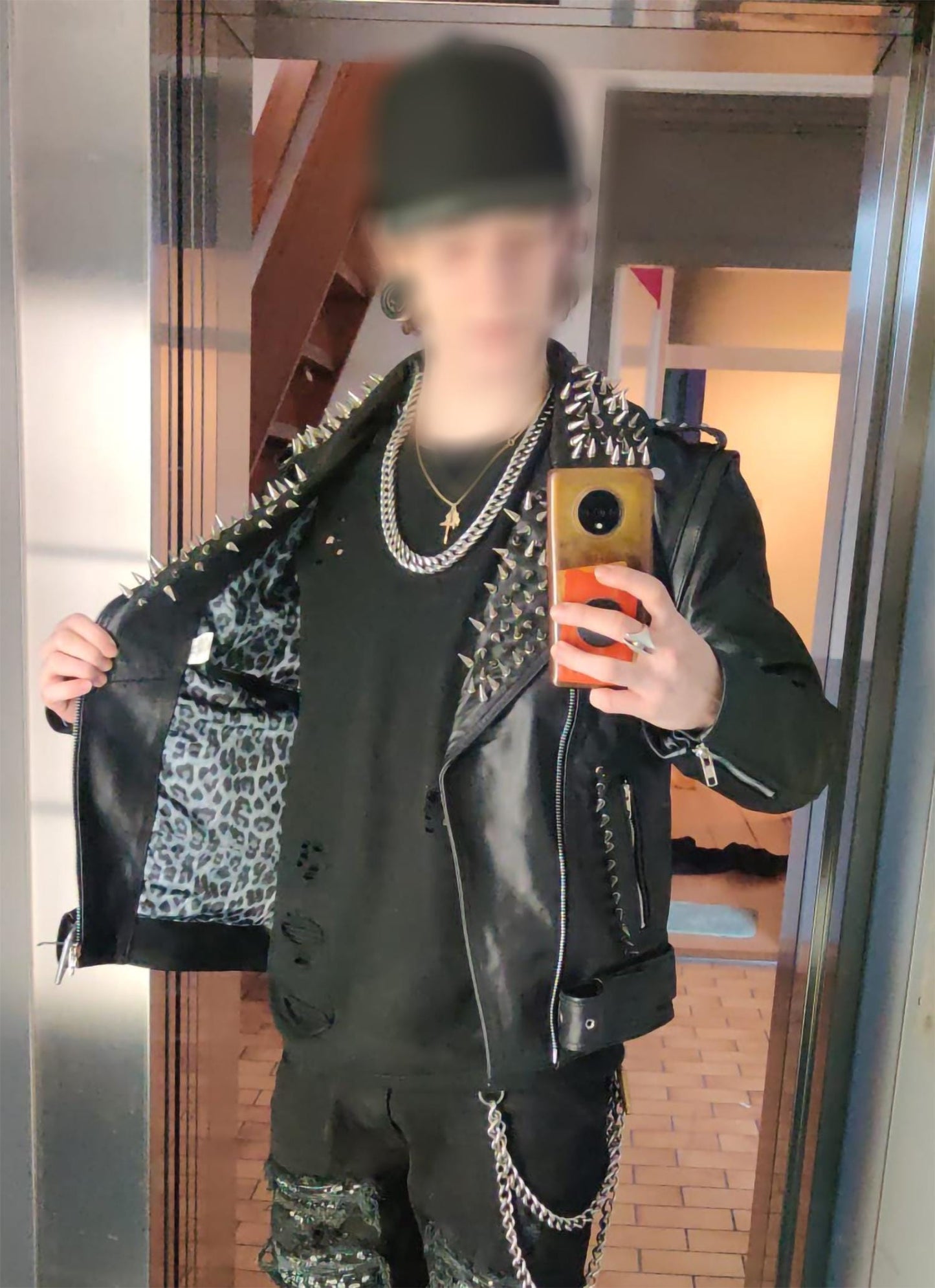 Black Gun-Spike Studded Leather Jacket
