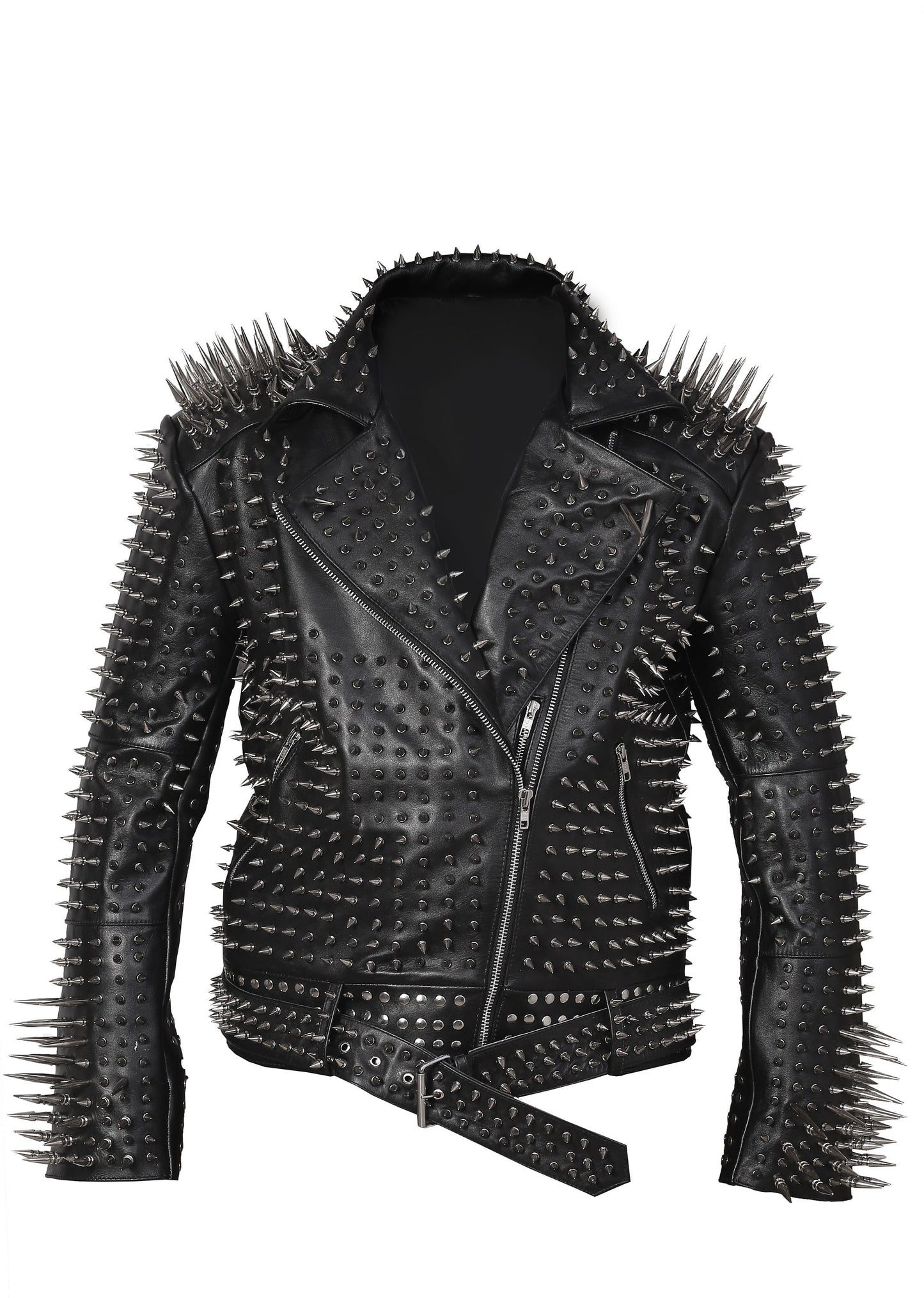 Iron Mosaic Multi-Studded Brando Leather Jacket