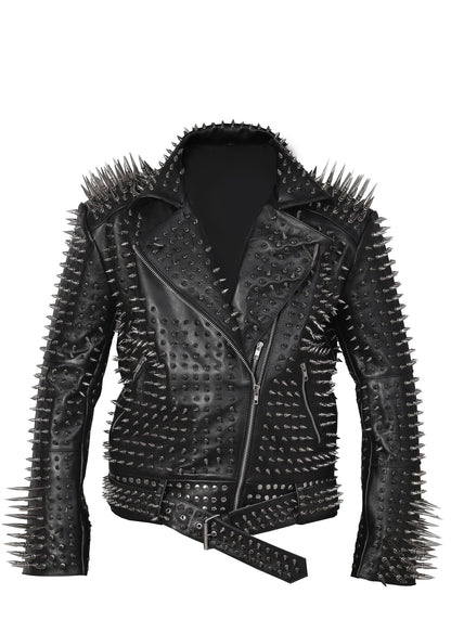 Iron Mosaic Multi-Studded Brando Leather Jacket