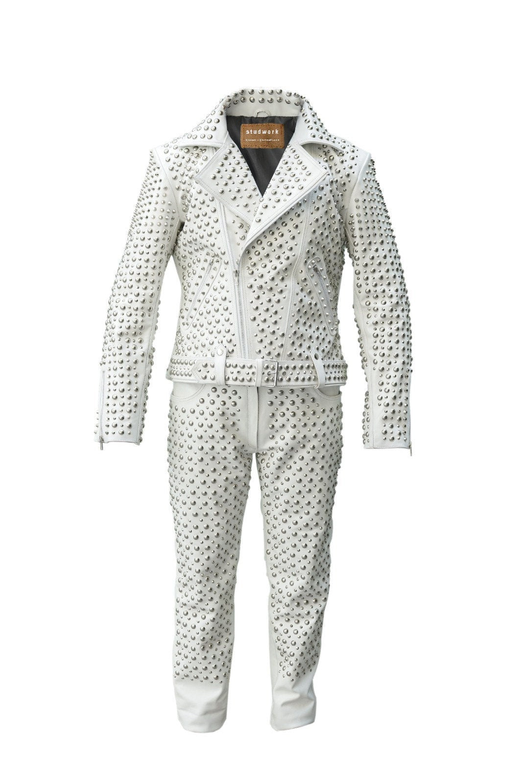 Steampunk Metalwork Studded Pant &amp; Jacket Leather Suit