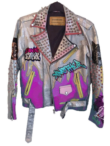 Men’s Cone Studded Punk Leather Jacket