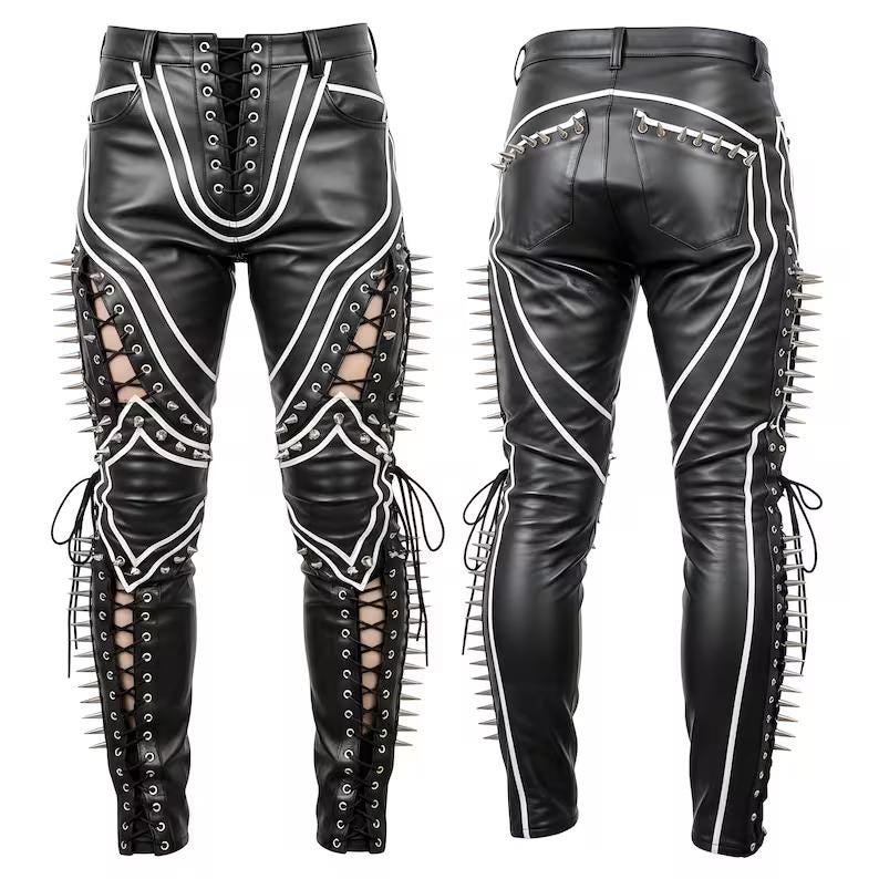 Blackout Spine Spiked Leather Punk Pants