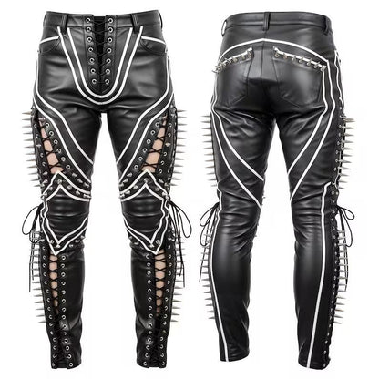 Blackout Spine Spiked Leather Punk Pants