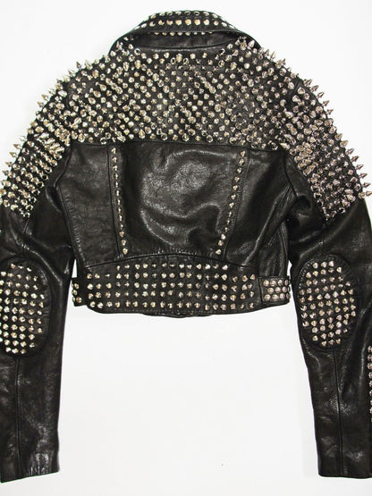 Midnight Alloy Silver-Studded Leather Jacket