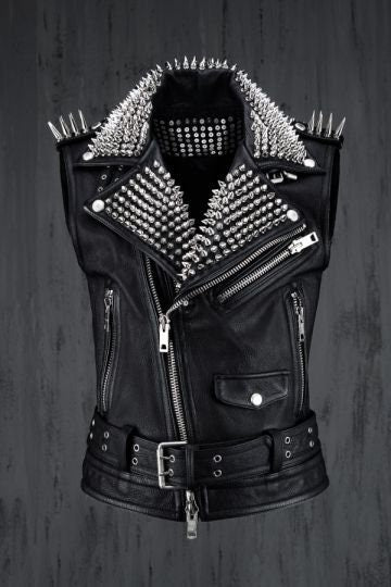 Black Punk Silver Long Spiked Studded Vest