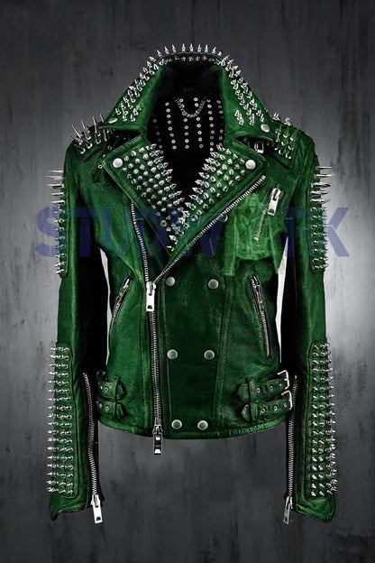 Emerald Dominion Steampunk Biker Leather Jacket