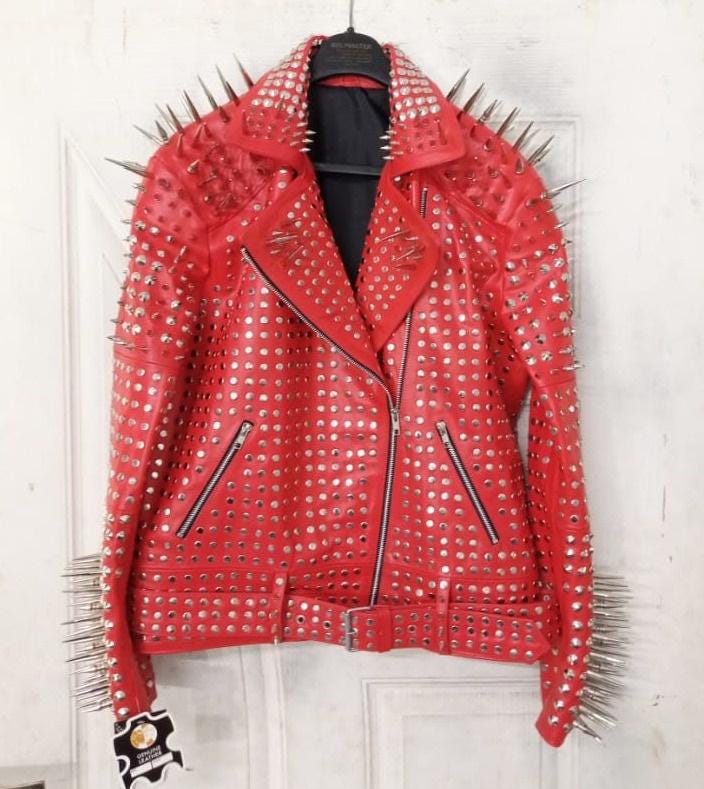Crimson Iron Spiked Leather Brando Jacket