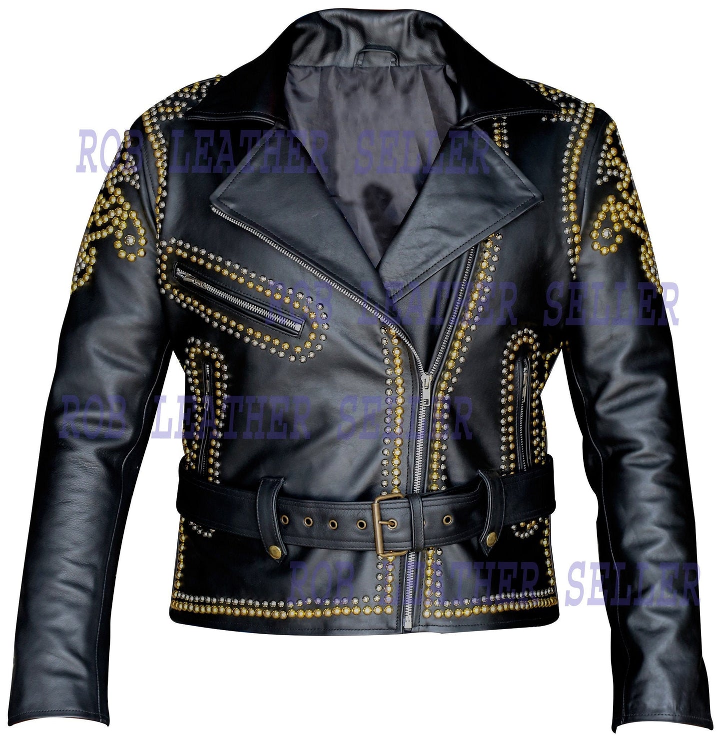 Gold Studded Brando Leather Jacket