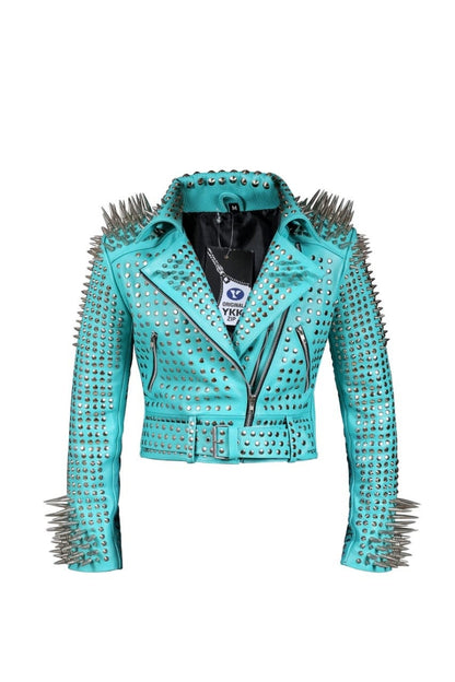 Ice Warden Long Spiked Leather Biker Jacket