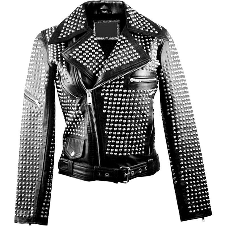 Round Studded Motorbike Leather Jacket