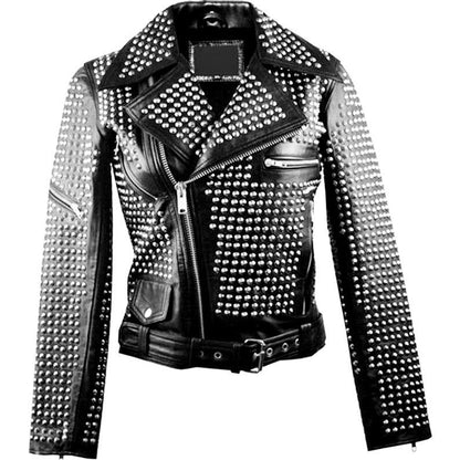 Round Studded Motorbike Leather Jacket