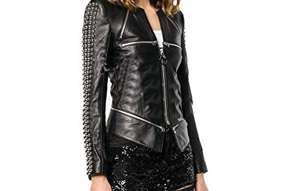 Noir Vixen Silver-Studded Motorcycle Leather Jacket