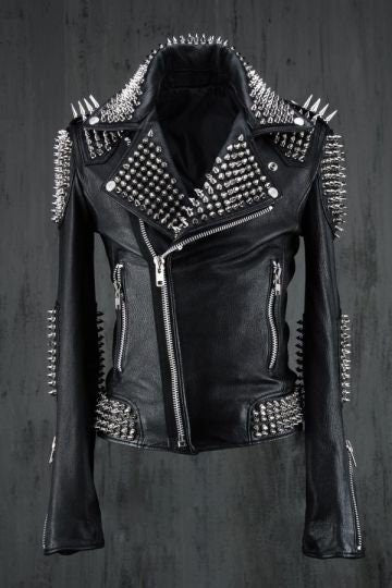 Black Punk Silver Spiked Leather Jacket