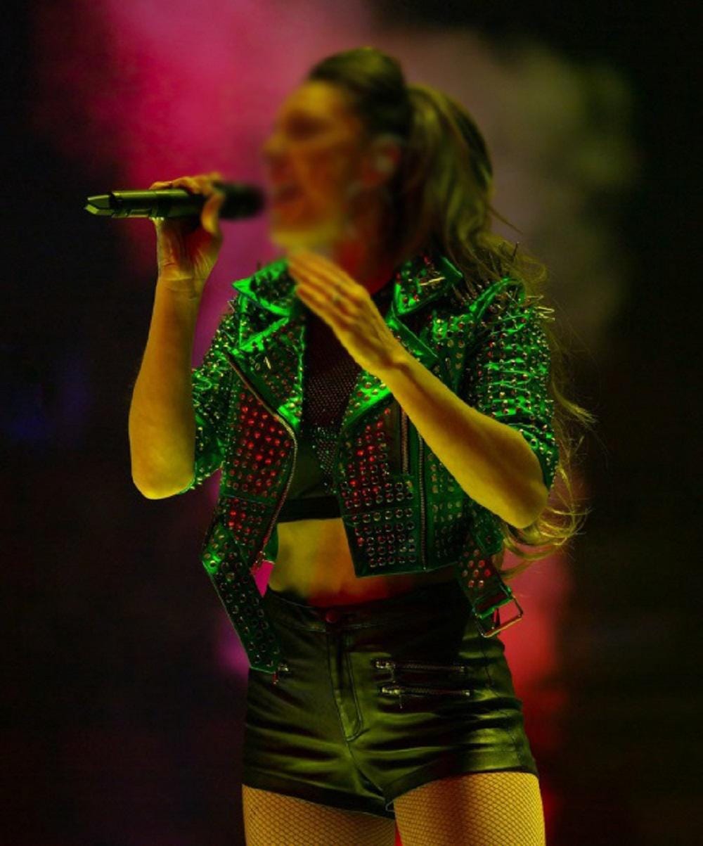 Green Spiked Leather Jacket