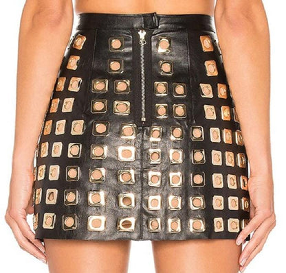 Iron Frame Studded Leather Belt Skirt