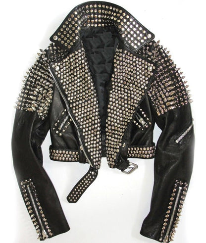 Midnight Alloy Silver-Studded Leather Jacket
