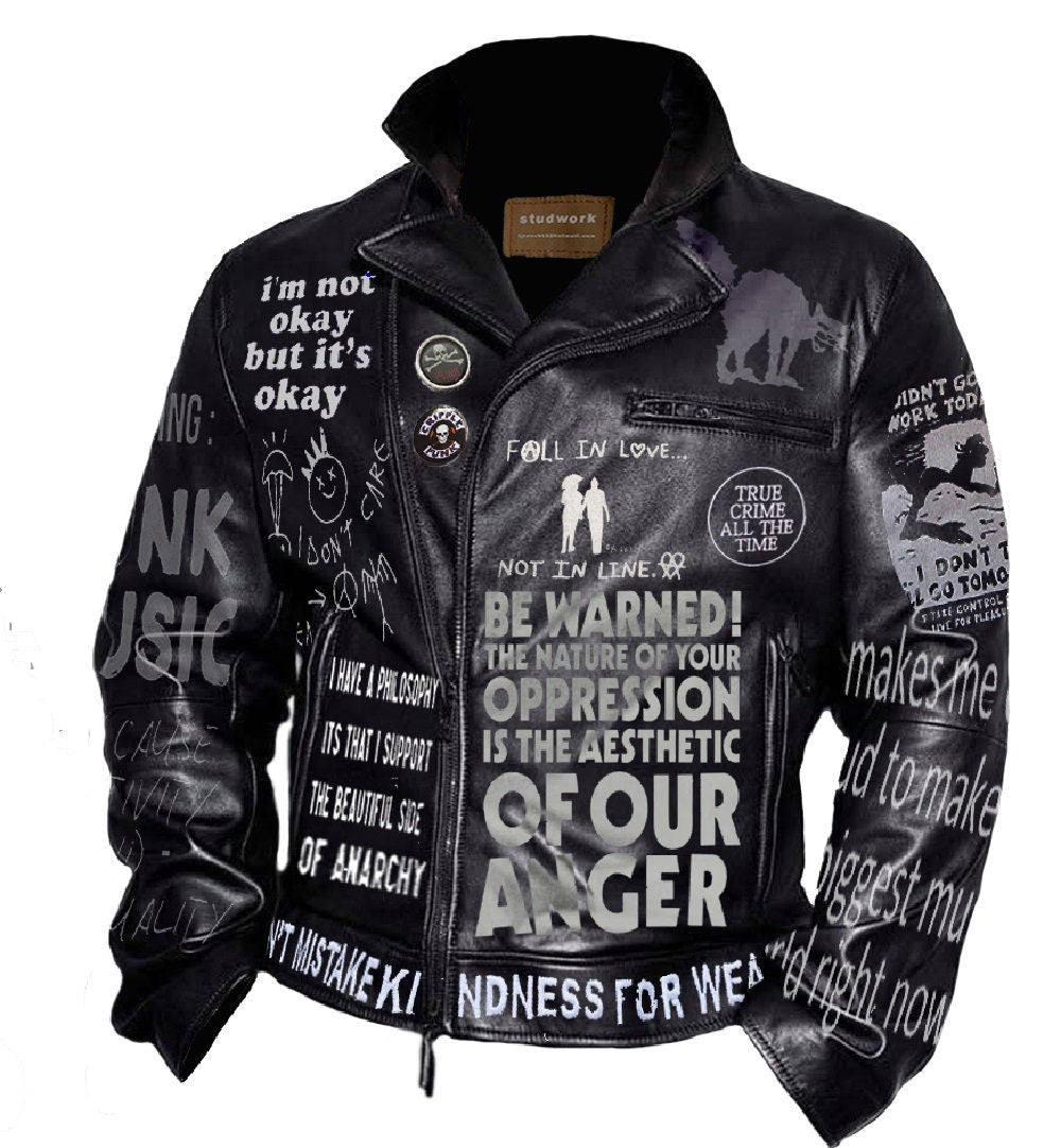 "I Am Not Okay" Printed Leather Jacket