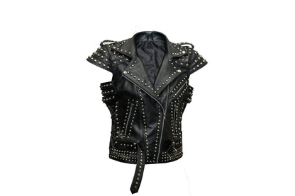Black Goat Sigil Studded Leather Biker Vest