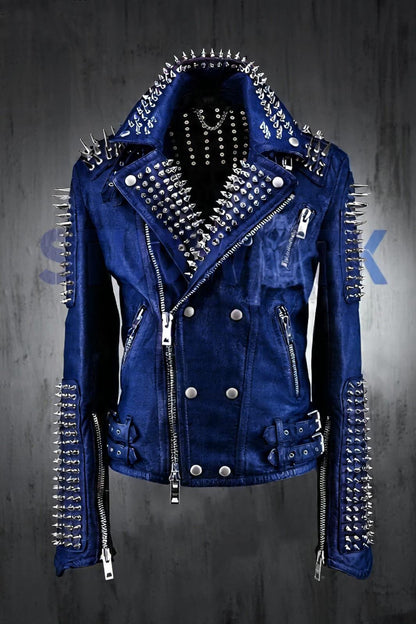 Blue Dominion Steampunk Leather Jacket