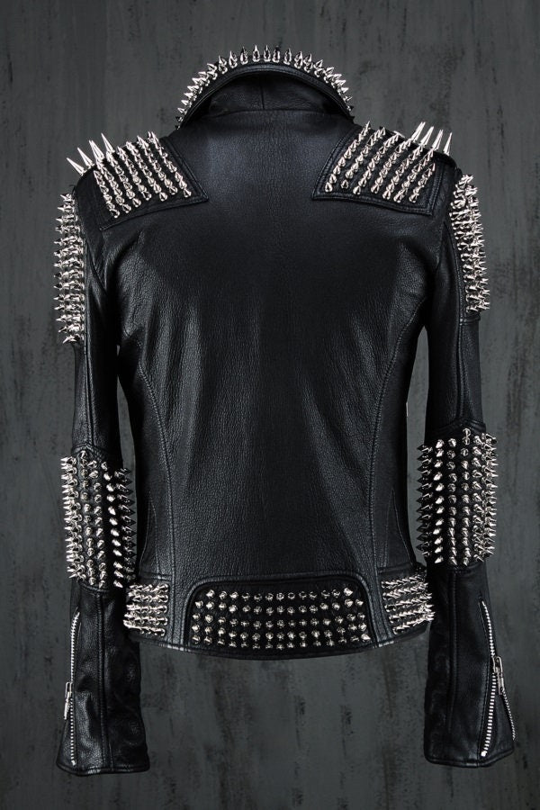 Black Punk Silver Spiked Leather Jacket