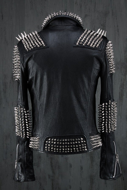 Black Punk Silver Spiked Leather Jacket