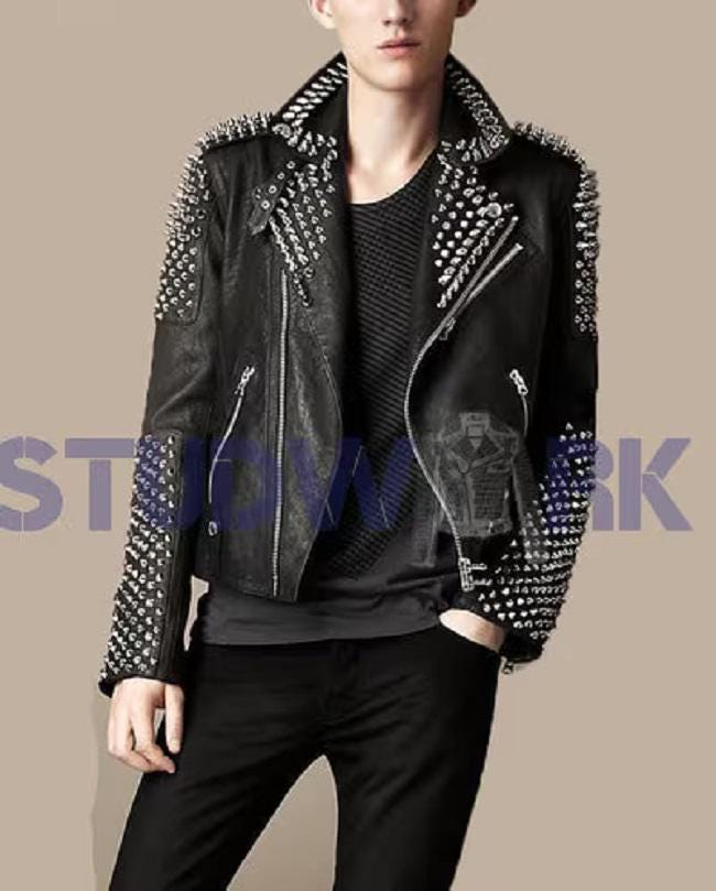 Black Studded Biker Leather Jacket