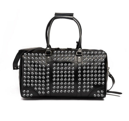 Black Silver Studded Leather Duffel Bag