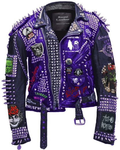 Midnight Anarchy Patchwork Studded Leather Jacket