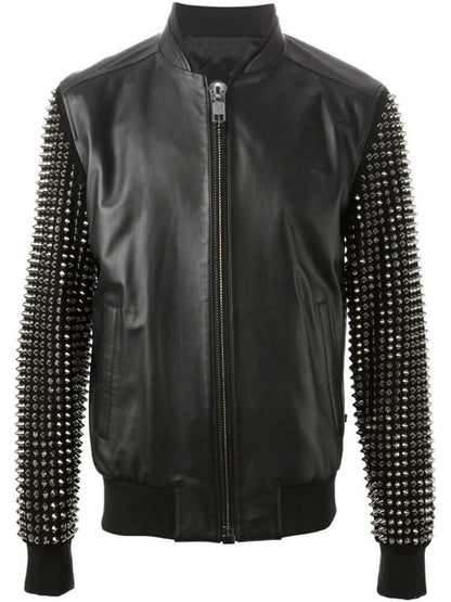 Blackout Riot Studded Leather Bomber Jacket