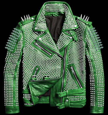 Emerald Dominion Studded Leather Biker Jacket