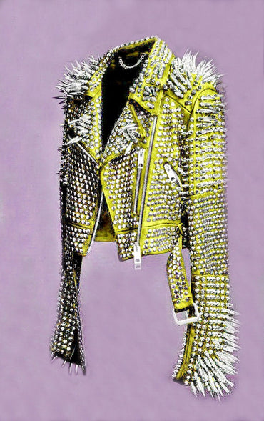 Women’s Yellow Spiked Leather Jacket