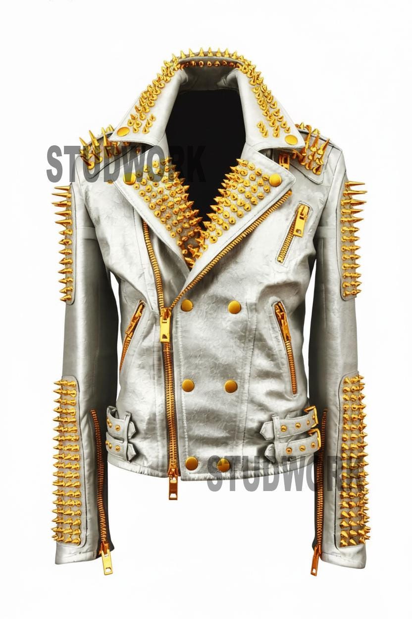 Chrome Siren Gold-Spiked Leather Jacket