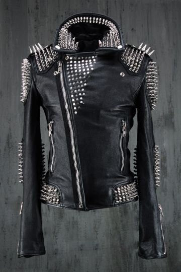 Black Punk Silver Spiked Leather Jacket