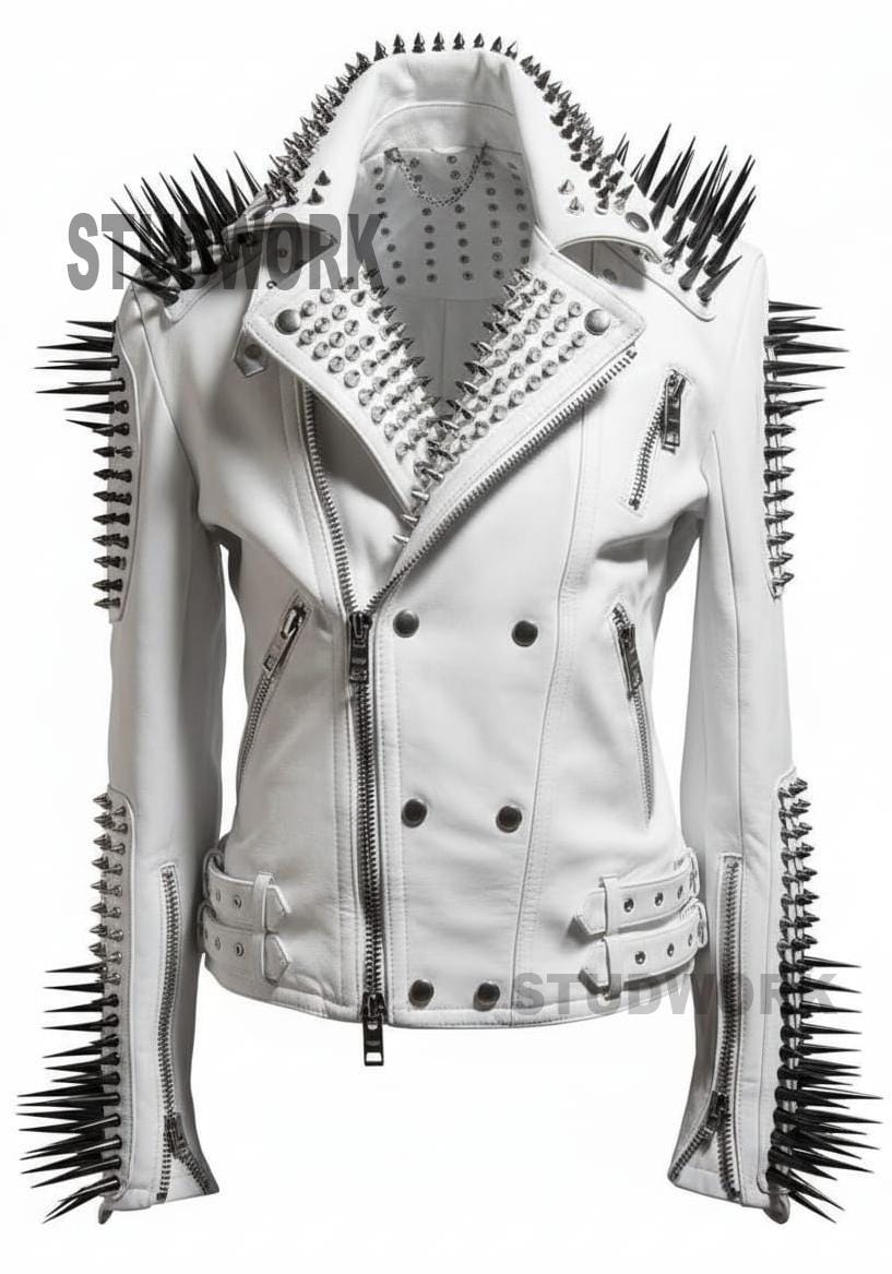 White Riot Ramones Spiked Brando Leather Jacket