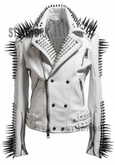 White Riot Ramones Spiked Brando Leather Jacket