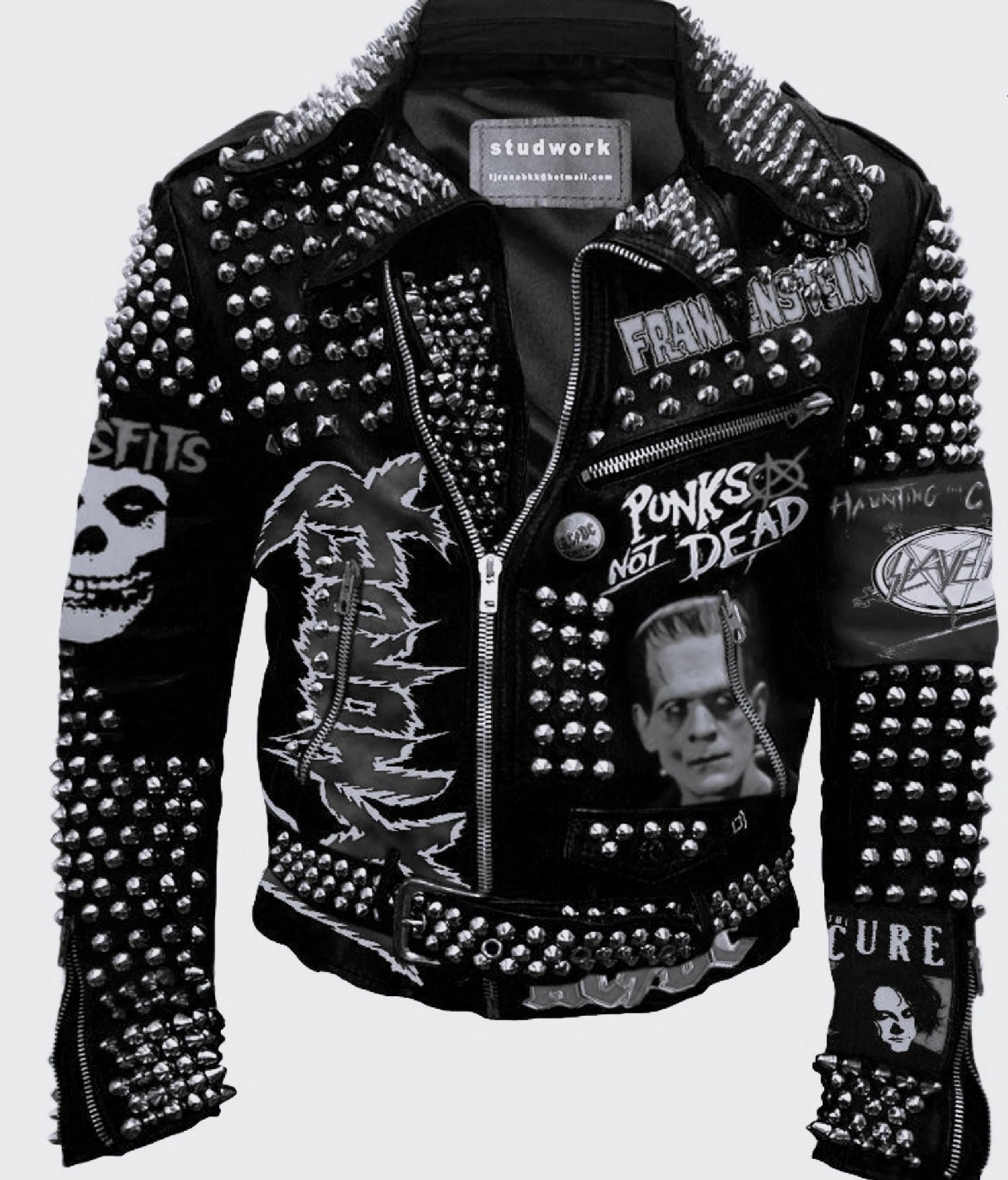 Silver Studded Black Leather Jacket