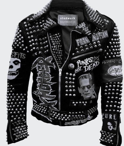 Silver Studded Black Leather Jacket