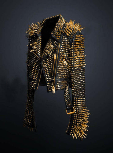 Black Golden-Spike Gangster Biker Jacket