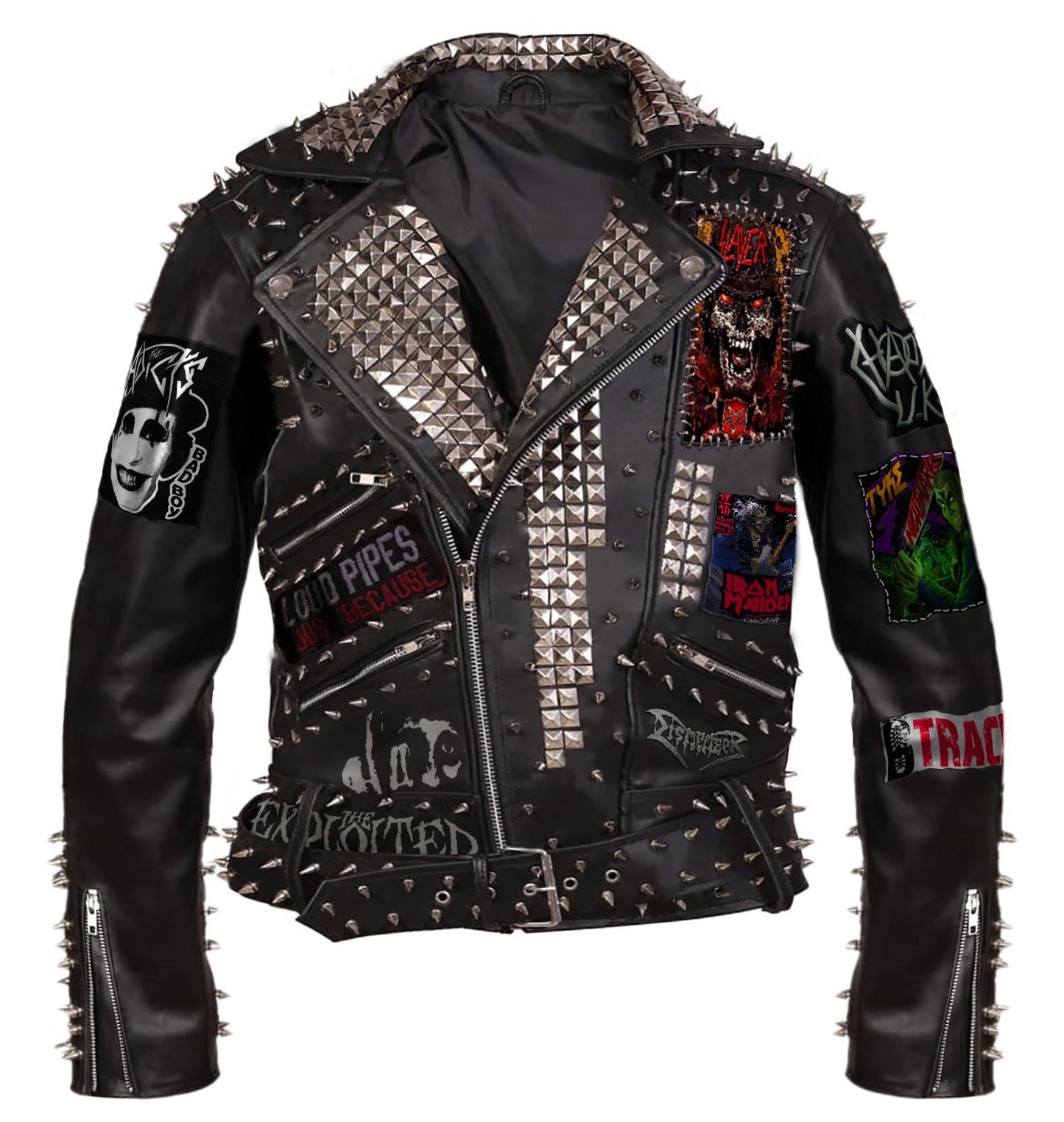 Slaytanic Anarchy Studded Leather Patch Jacket
