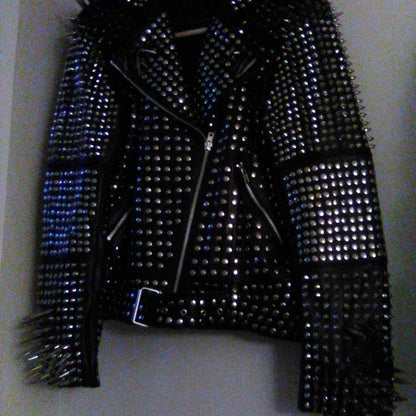 Full Black Steampunk Spiked Leather Jacket