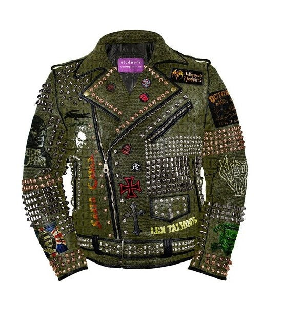 Green Crocodile Hornback Punk Jacket