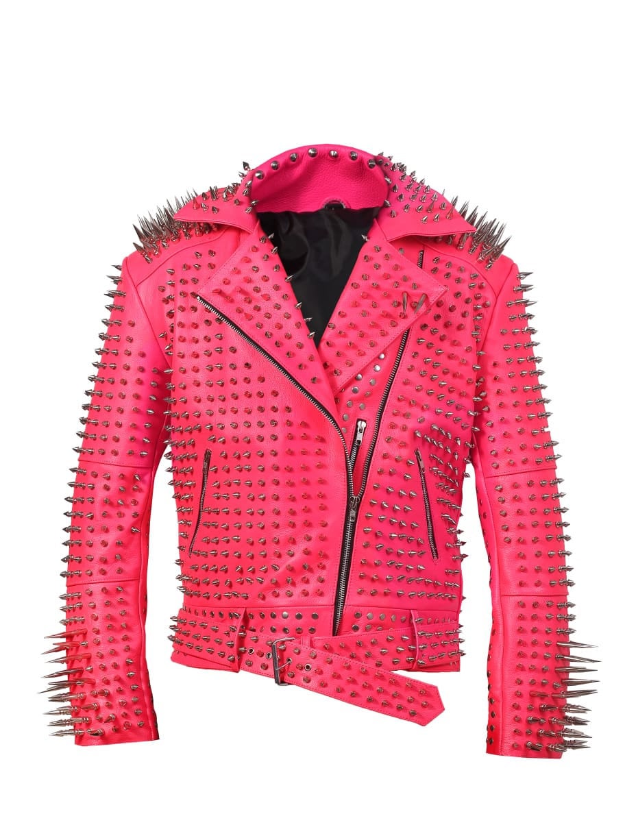 Iron Mosaic Multi-Studded Brando Leather Jacket